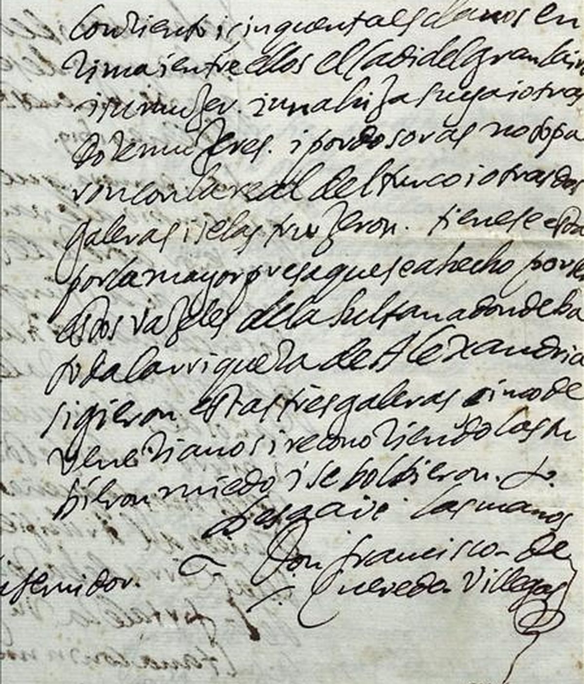 Carta autógrafa de Francisco de Quevedo y Villegas al Marqués de Caracena, fechada en 1619. EFE/Archivo