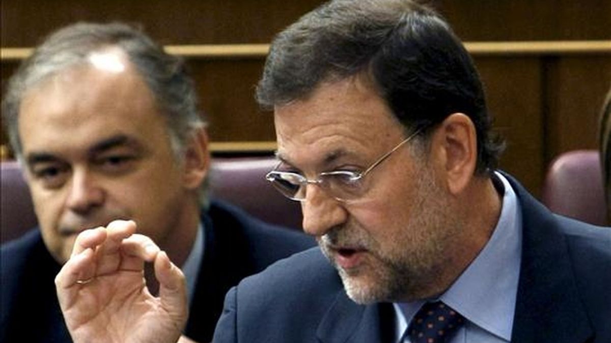 El líder del PP, Mariano Rajoy, durante su intervención en la sesión de control al Gobierno del pleno del Congreso de los Diputados. EFE/Archivo