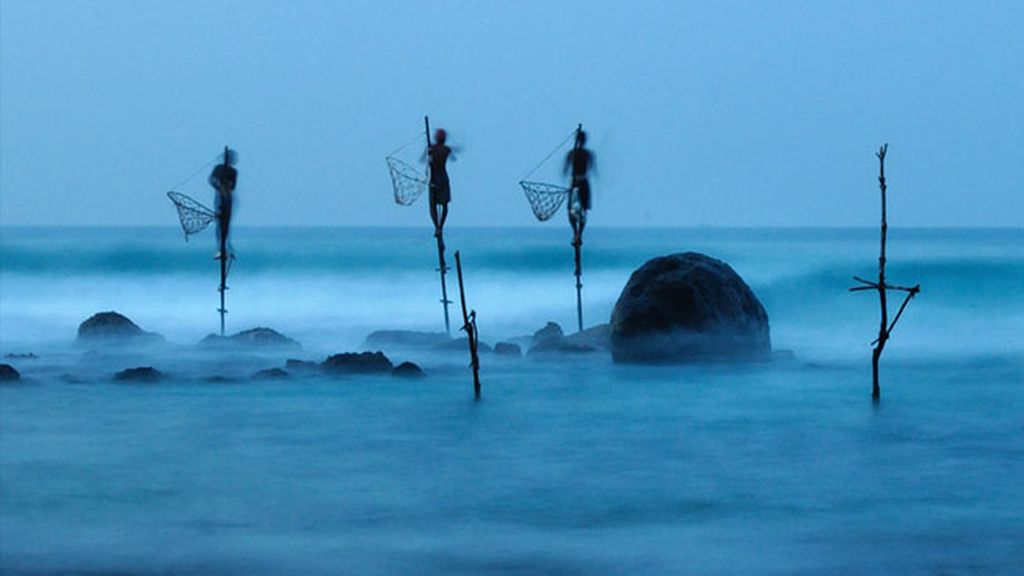 Pesca del zanco en Sri Lanka