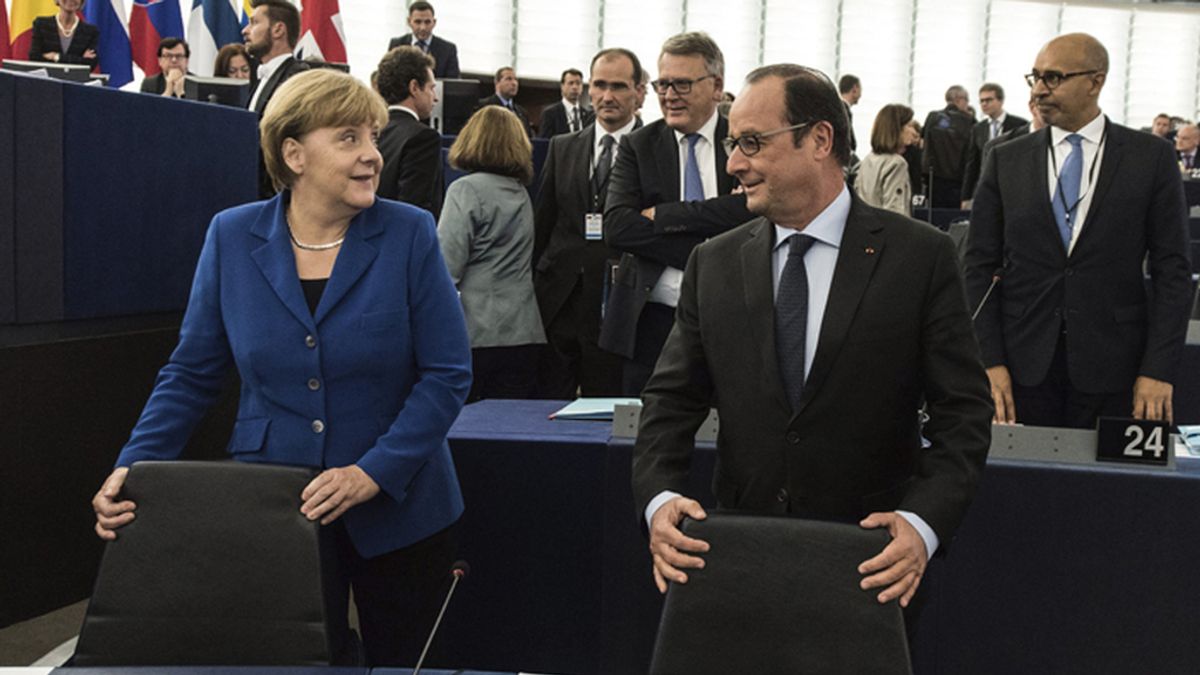 Angela Merkel y François Hollande intervienen en el Parlamento Europeo