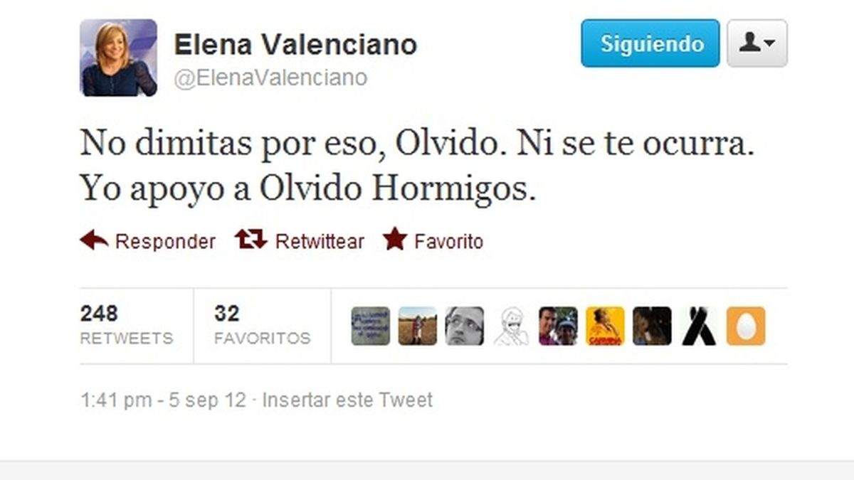 El tuit de apoyo de Elena Valenciano a Olvido Hormigos