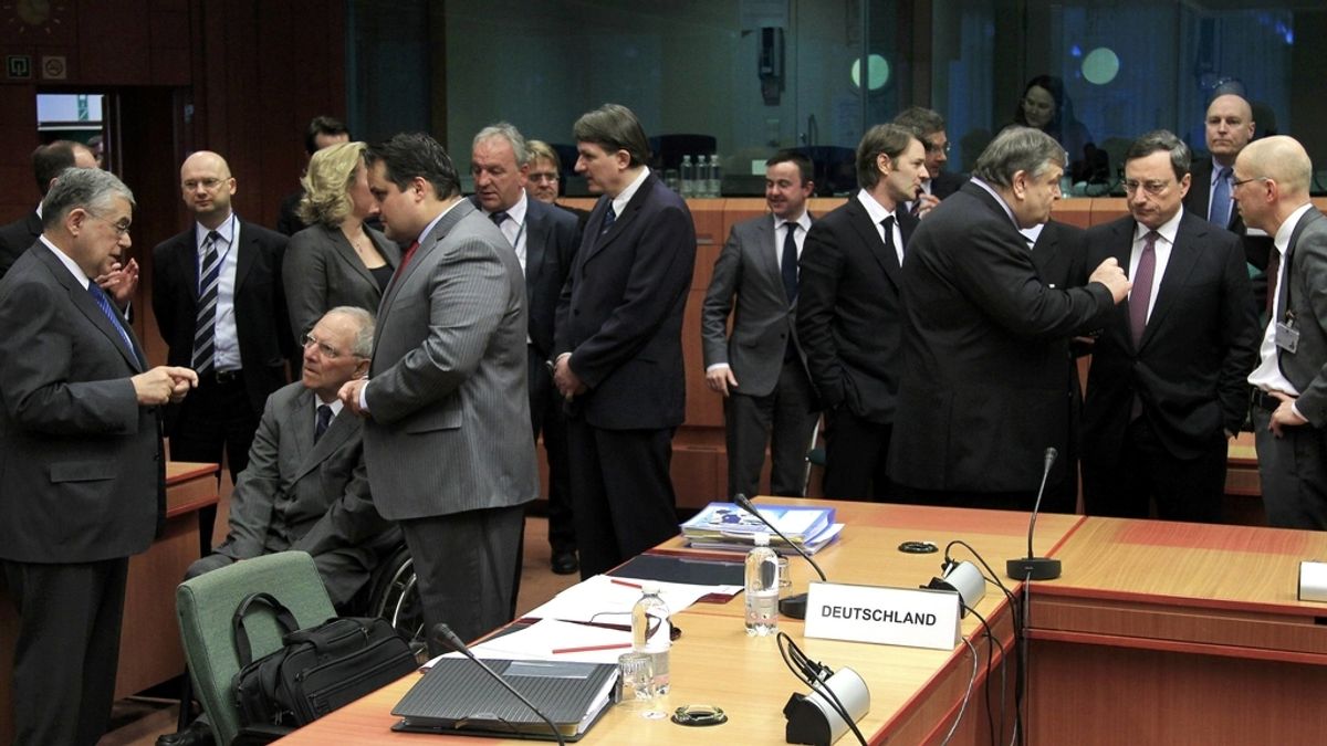 Los ministros de Economía del Eurogrupo en un momento de la reunión