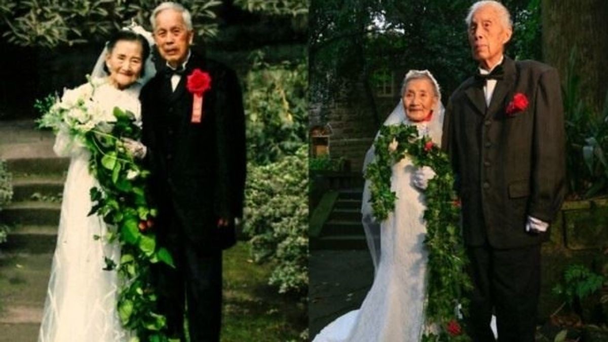 Una pareja de ancianos recrean su boda 70 años después