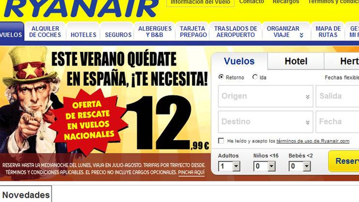 Ryanair juega con la crisis española en su última campaña de vuelos low cost