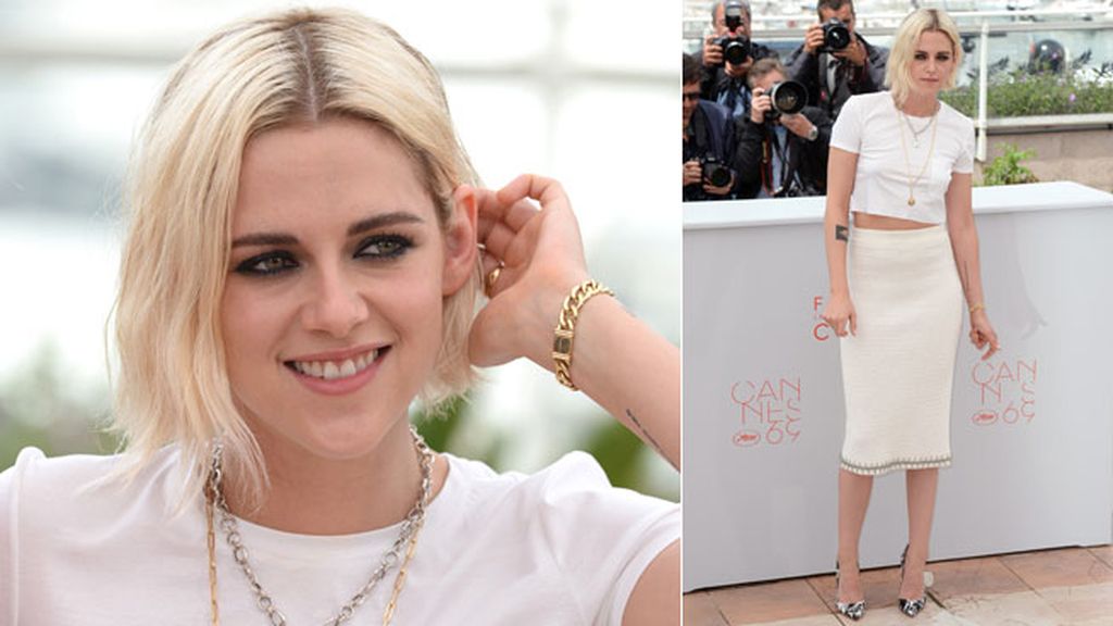 ’Total white’! Kristen Stewart, pelo y look en blanco