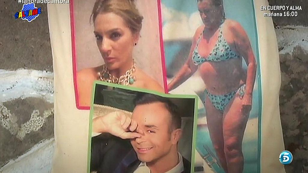 Un bolso con las fotos de Kiko Rivera y los colaboradores del programa