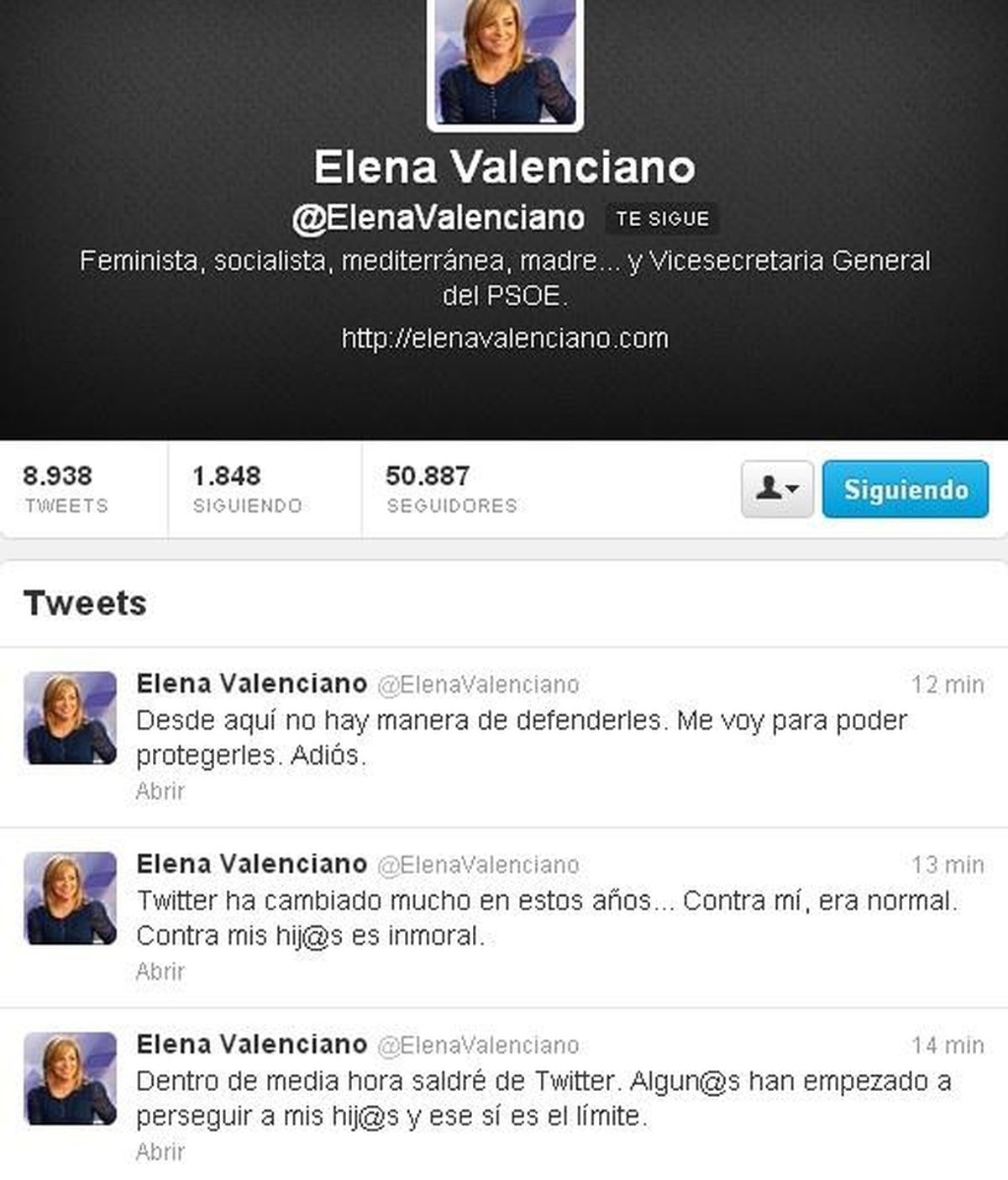 Elena Valenciano abandona Twitter