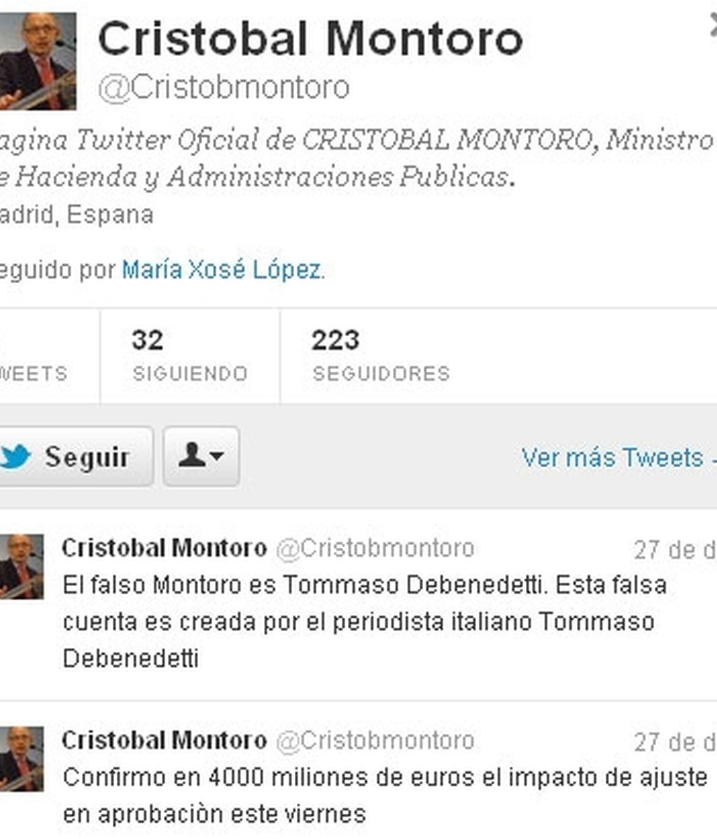La falsa cuenta en Twitter de Cristóbal Montoro.