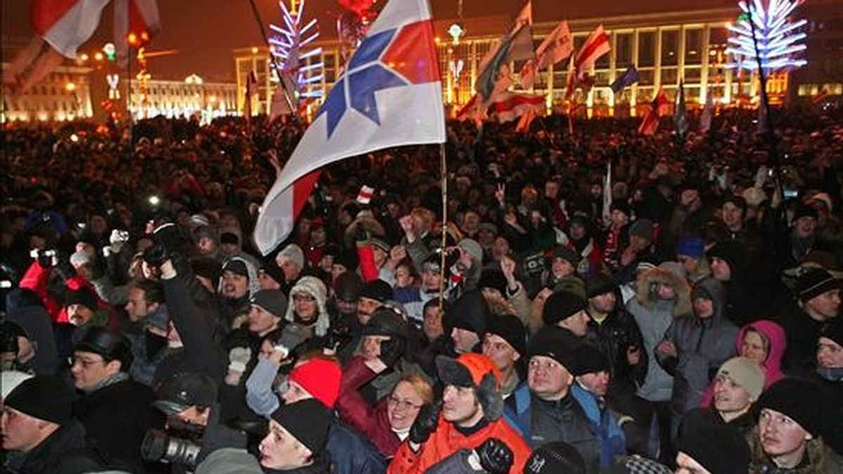 Partidarios de la oposición protestan el pasado 19 de diciembre en el centro de Minsk (Bielorrusia). EFE/Archivo