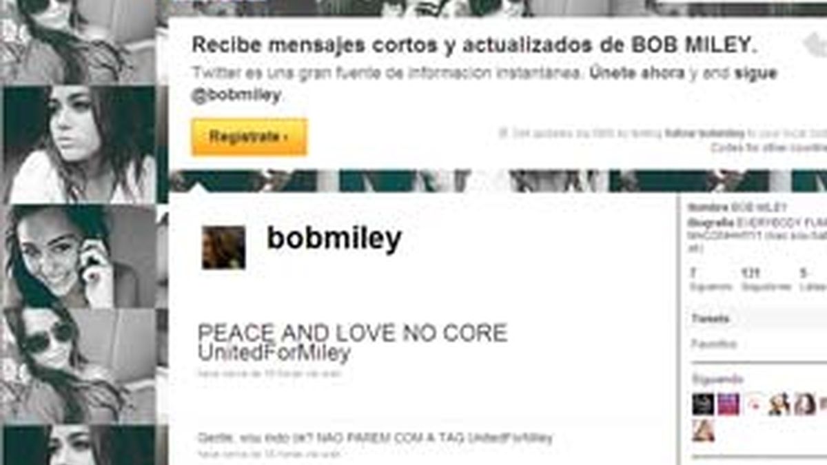 En Twitter Miley Cyrus aparece como 'BobMiley'. En Twitter Miley Cyrus aparece como 'BobMiley'.