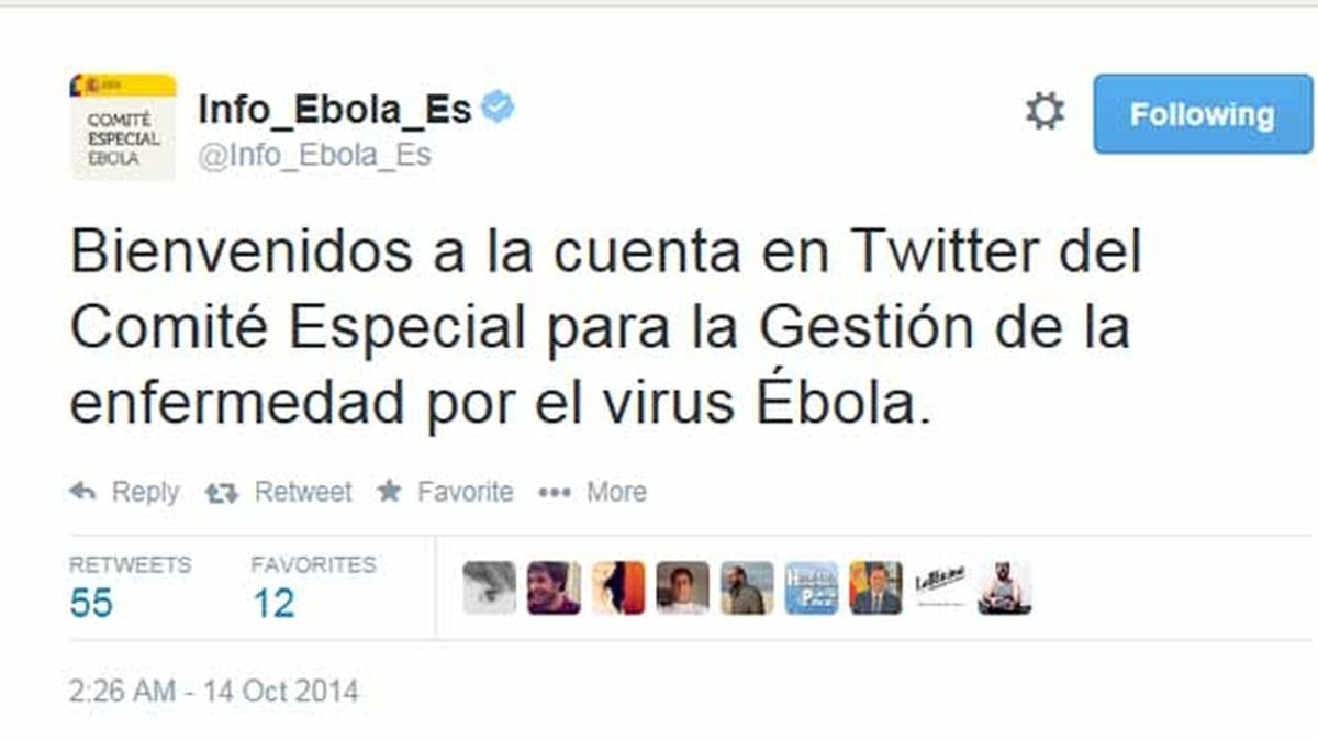 El Gobierno pone en marcha la cuenta de Twitter especial para informar sobre el ébola