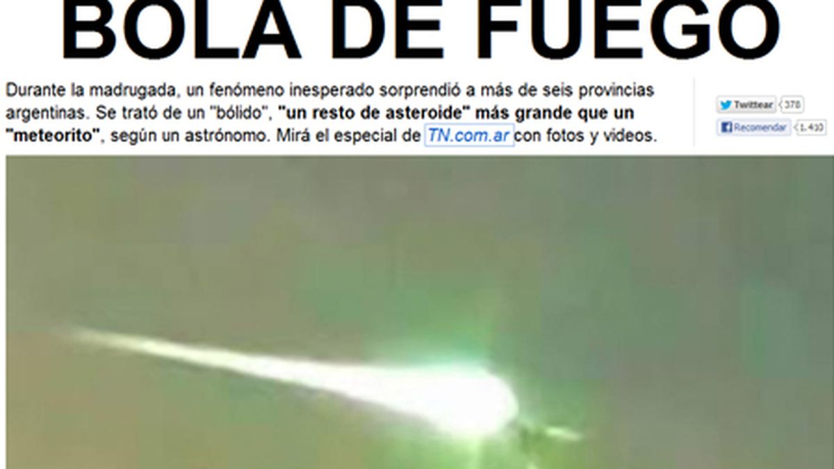 Un meteorito ilumina el cielo de Argentina