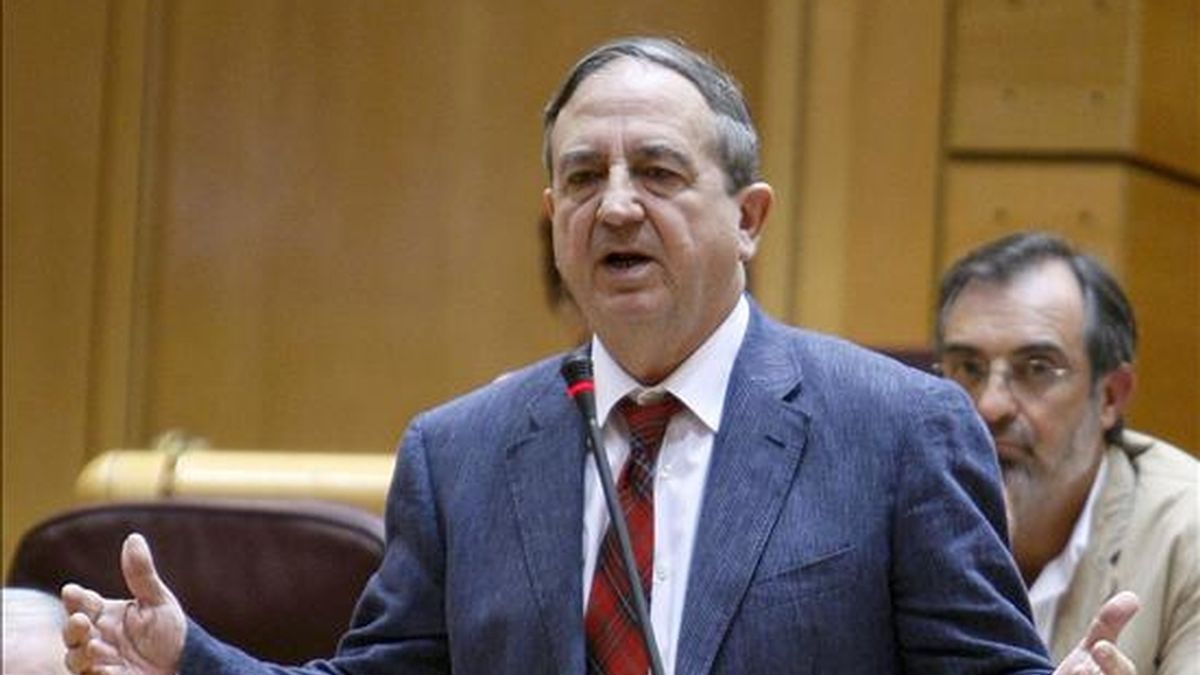 El senador del PNV Iñaki Anasagasti, durante su intervención en la sesión de control al Ejecutivo celebrada el 9 de junio en el Senado. EFE