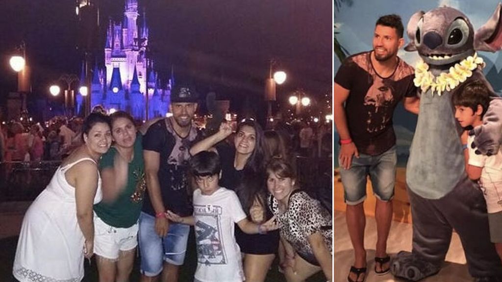 Kun Aguero, con toda la familia, en Disneyworld (Orlando)