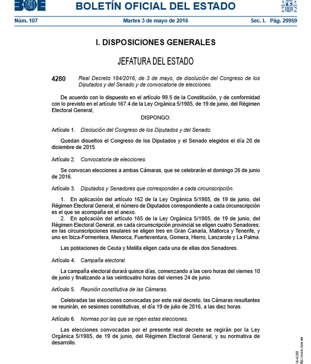 La convocatoria del 26-J en el BOE