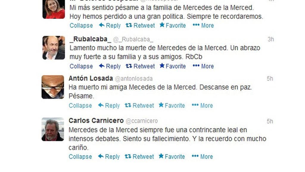 Políticos y periodistas despiden a Mercedes de la Merced en Twitter