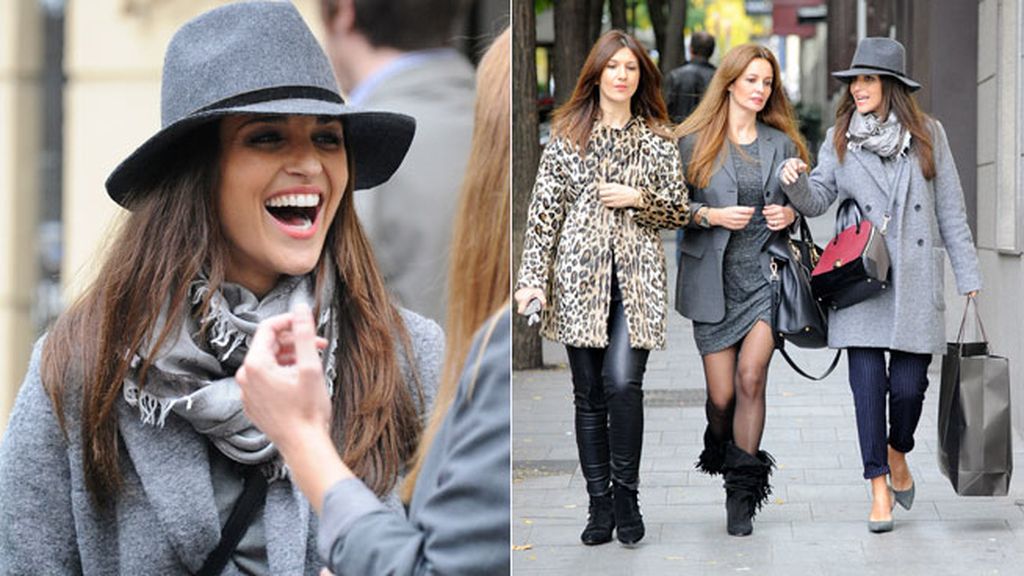 Paula Echevarría, sombrero y abrigo gris para una tarde de compras con amigas