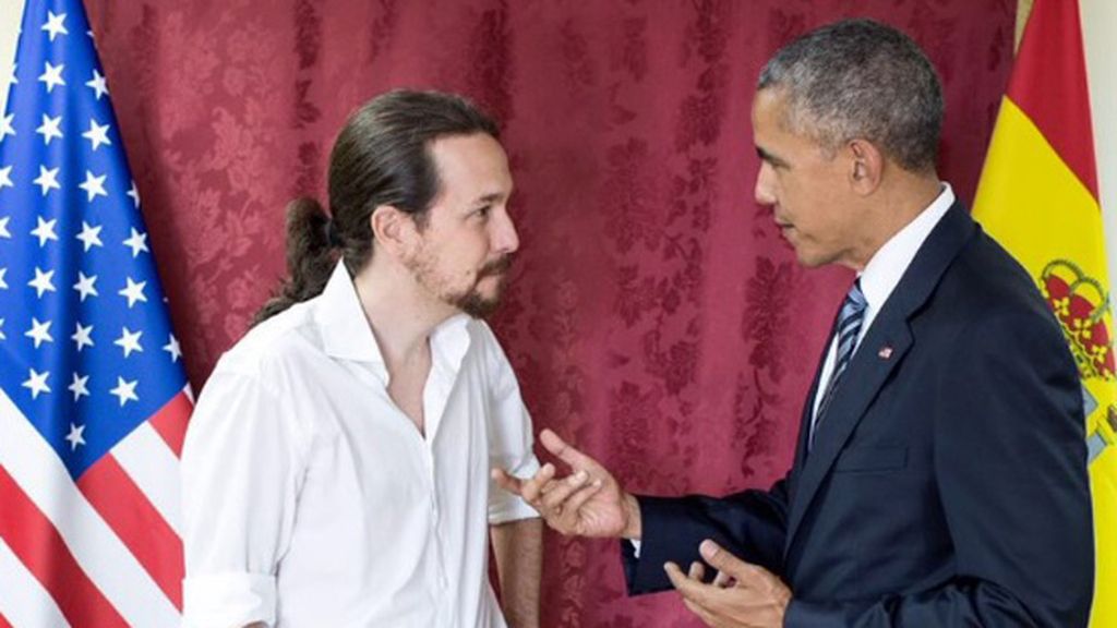 Podemos sube a sus redes sociales la foto de Iglesias con Obama