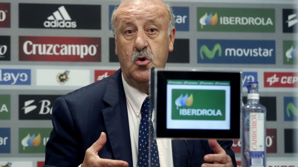 El seleccionador español Vicente del Bosque, durante la rueda de prensa que ha ofrecido hoy en la que ha dado a conocer la lista con los jugadores convocados para el partido amistoso frente a Panamá