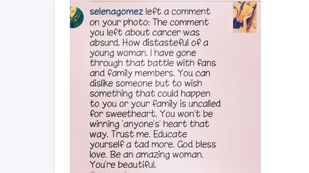 Selena Gómez no se corta y responde en Instagram