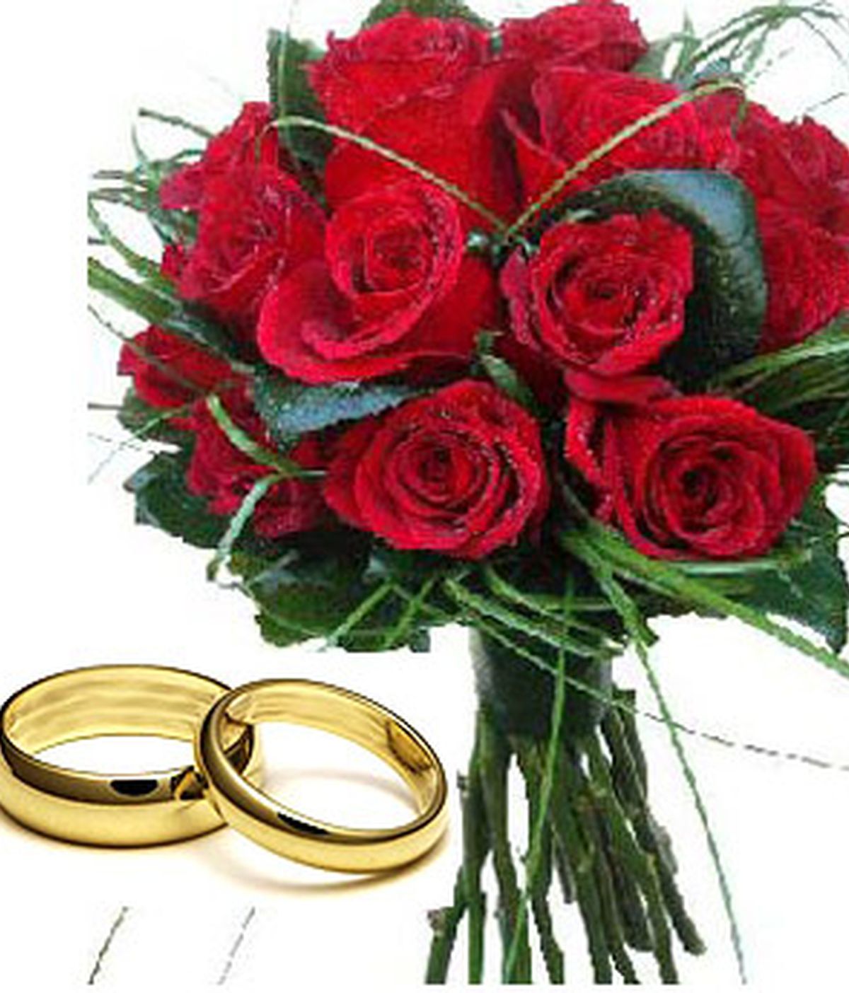Rosas rojas y alianzas para una boda