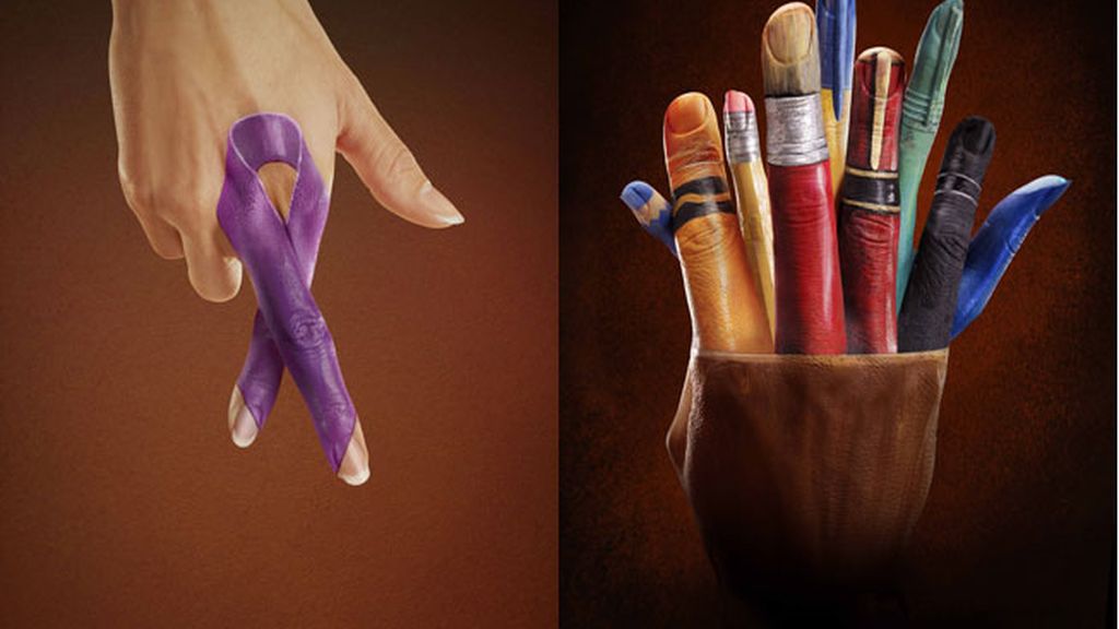 Ilusiones ópticas realizadas sobre manos pintadas