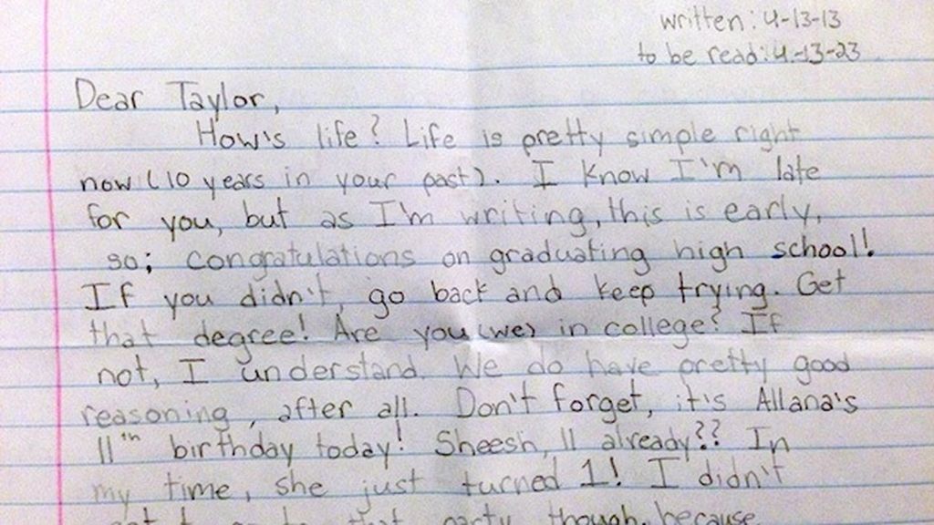 La carta de una niña a 'su futuro yo' conmueve las redes