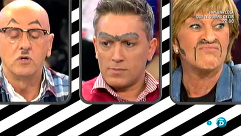 Paz Padilla pinta el bigote y las cejas a los colaboradores