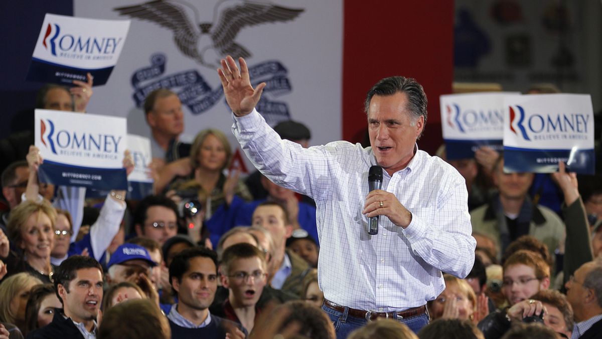 El candidato republicano Mitt Romney durante un acto en Iowa
