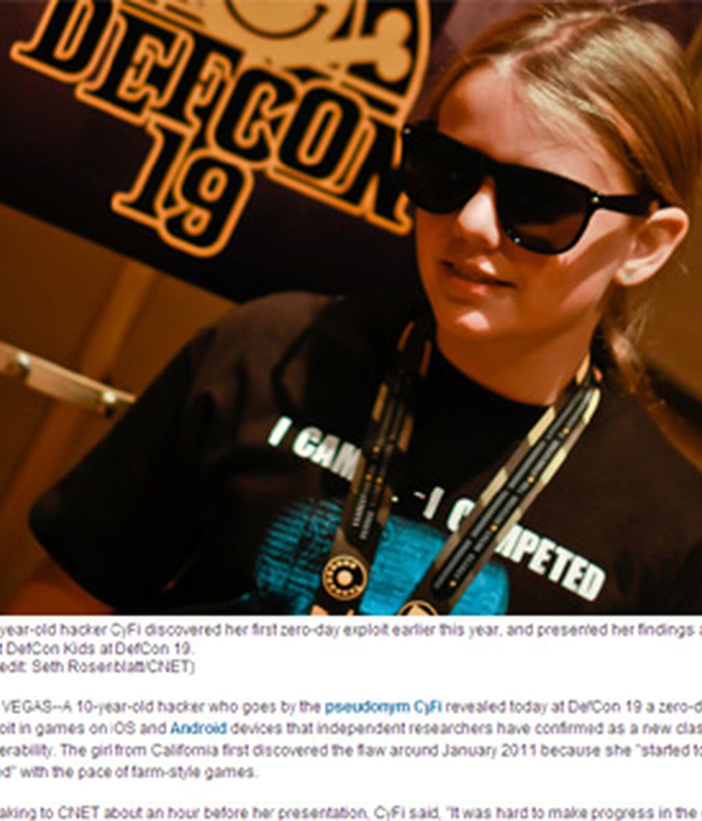 CyFi, el seudónimo de la hacker de diez años que descubrió la vulnerabilidad de algunos juegos sociales.