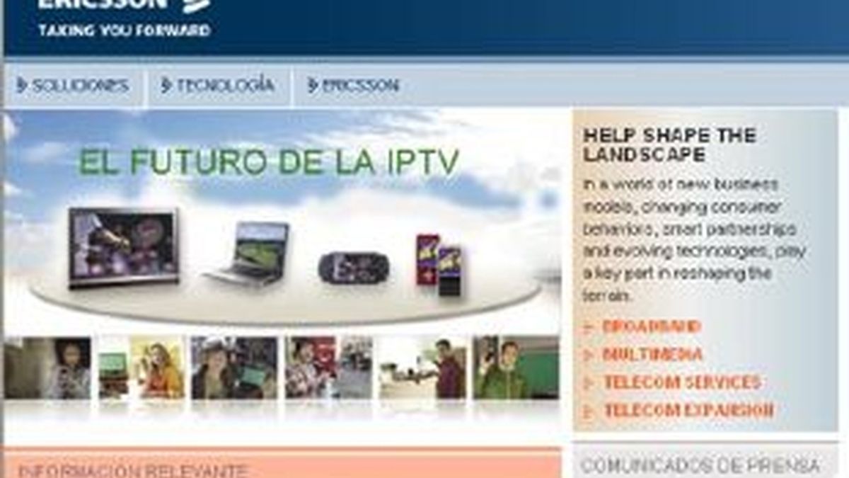 Imagen de la web de Ericsson en España. Imagen de la web de Ericsson en España.