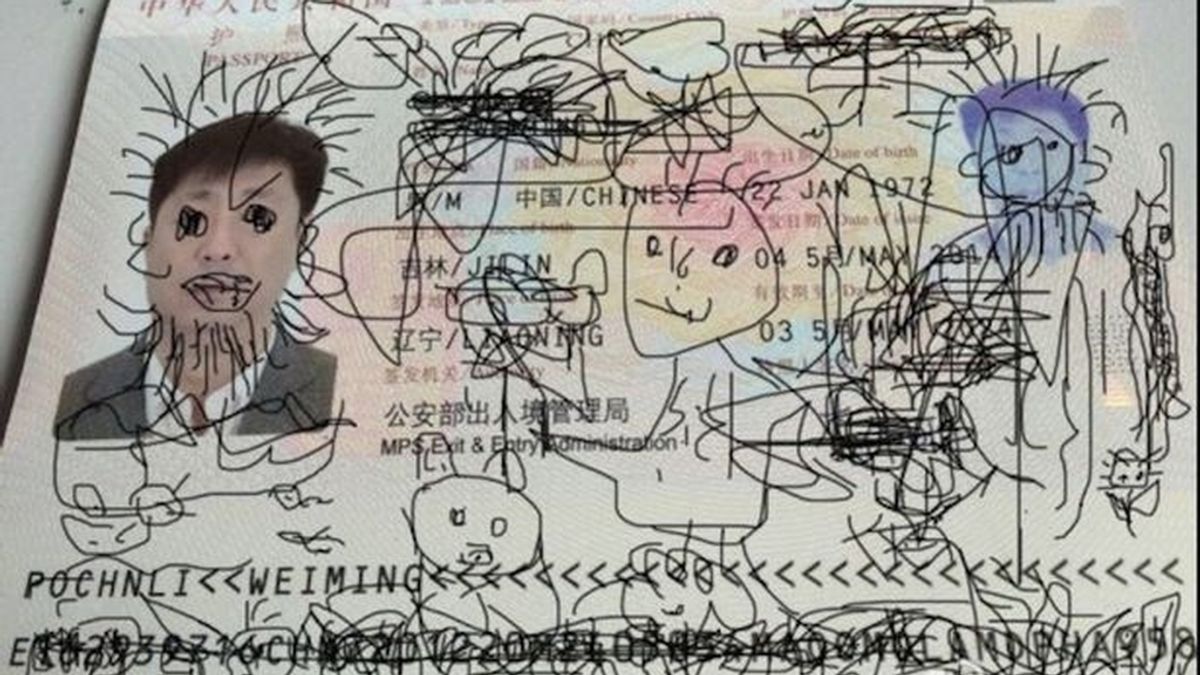 pasaporte, hombre chino, Corea del Sur,
