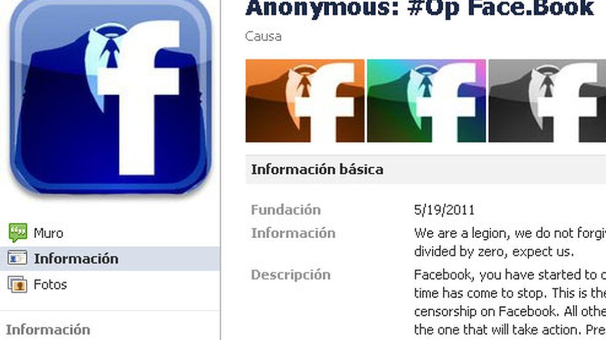 Anonymous ha creado una cuenta en Facebook anunciando el ataque
