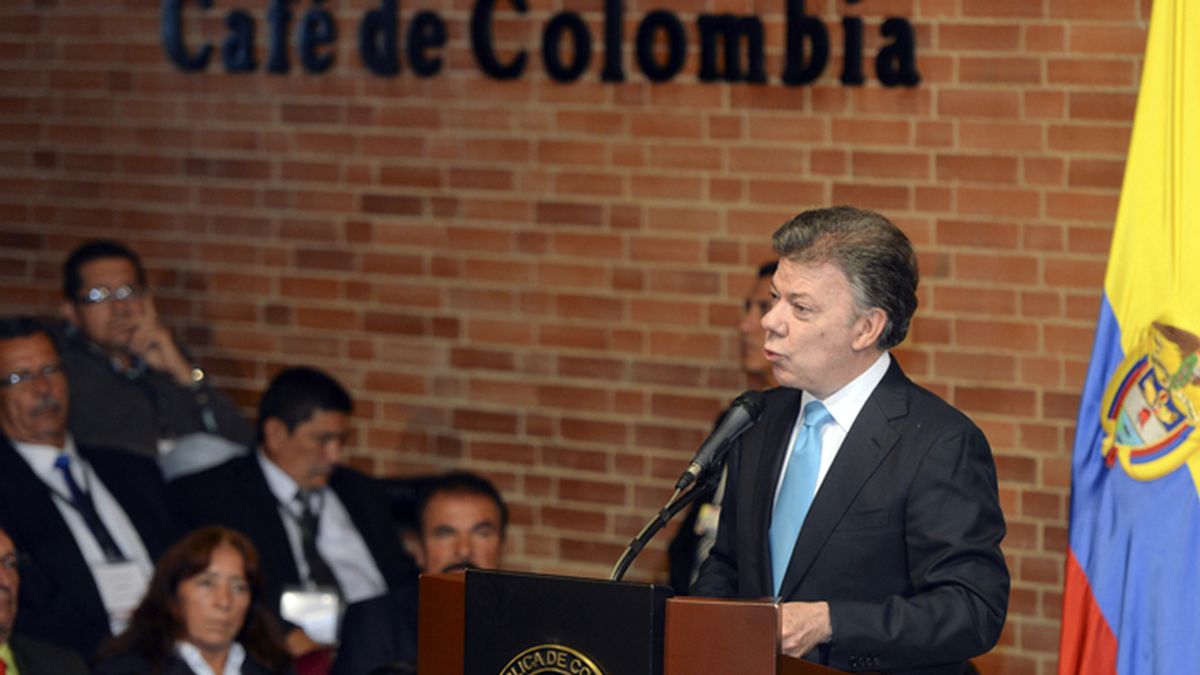 Juan Manuel Santos, presidente de Colombia en un acto con cafeteros.