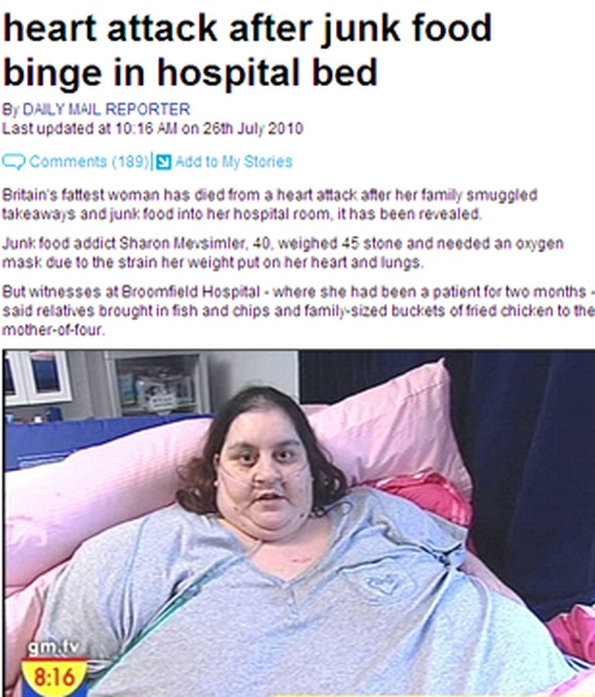 Sharon Mevsimler, considerada la mujer más gorda de Reino Unido ha muerto de un infarto.  Foto Daily Mail.