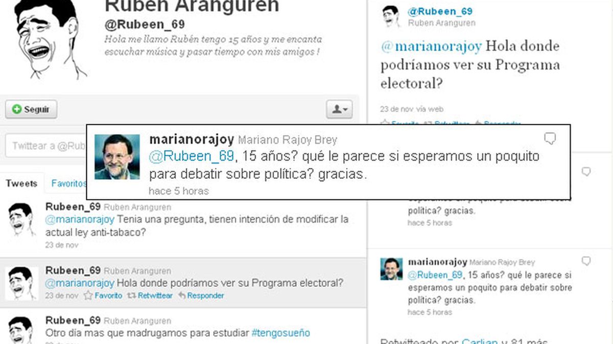 Respuesta de Mariano Rajoy en su perfil de Twitter. Respuesta de Mariano Rajoy en su perfil de Twitter.