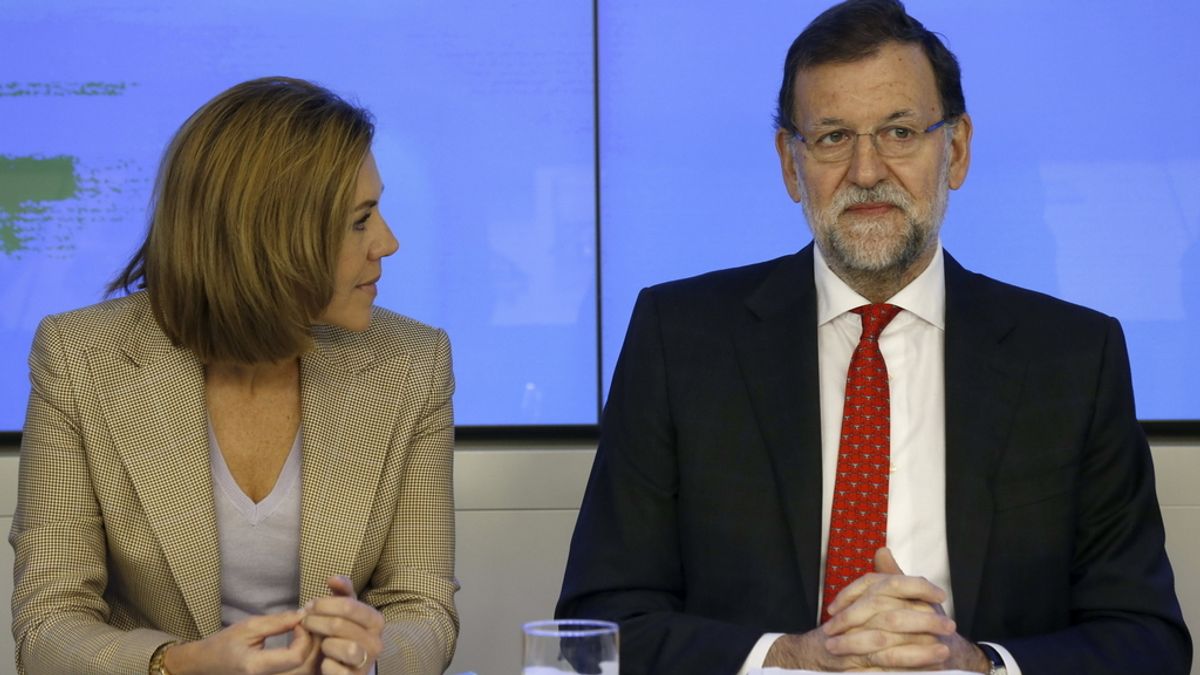 María Dolores de Cospedal y Mariano Rajoy, en Génova