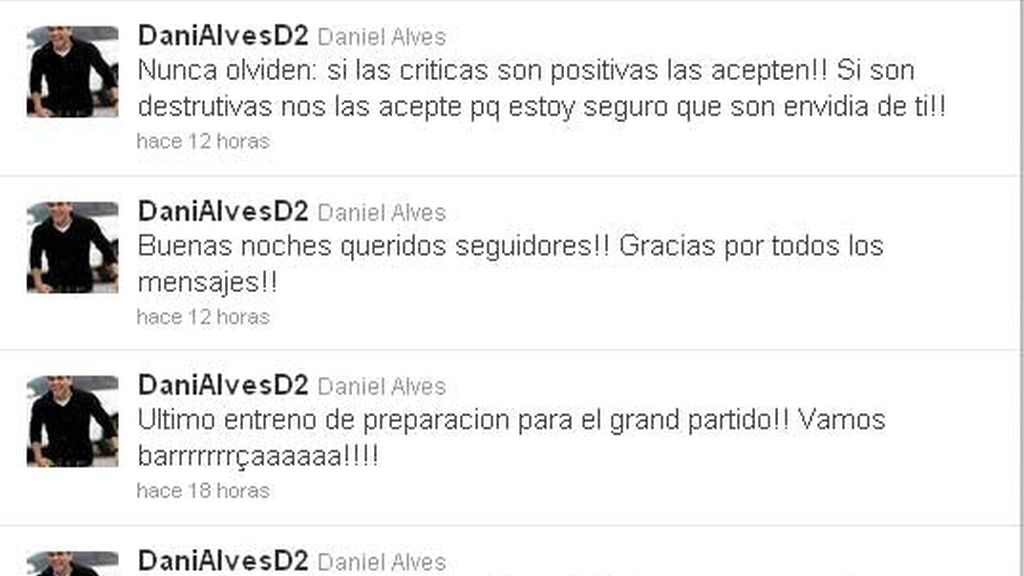 La cuenta oficial de Alves en twitter La cuenta oficial de Alves en twitter