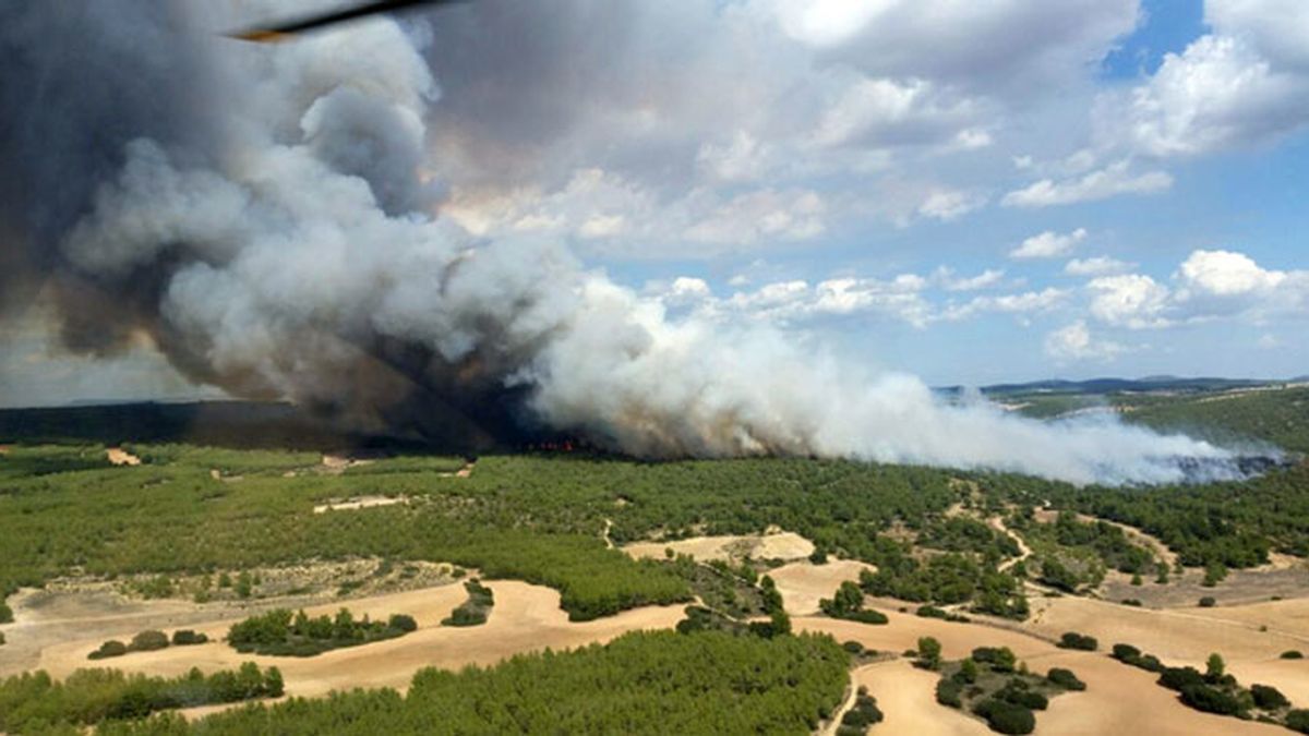 Incendio forestal que se ha declarado en Almansa (Albacete)