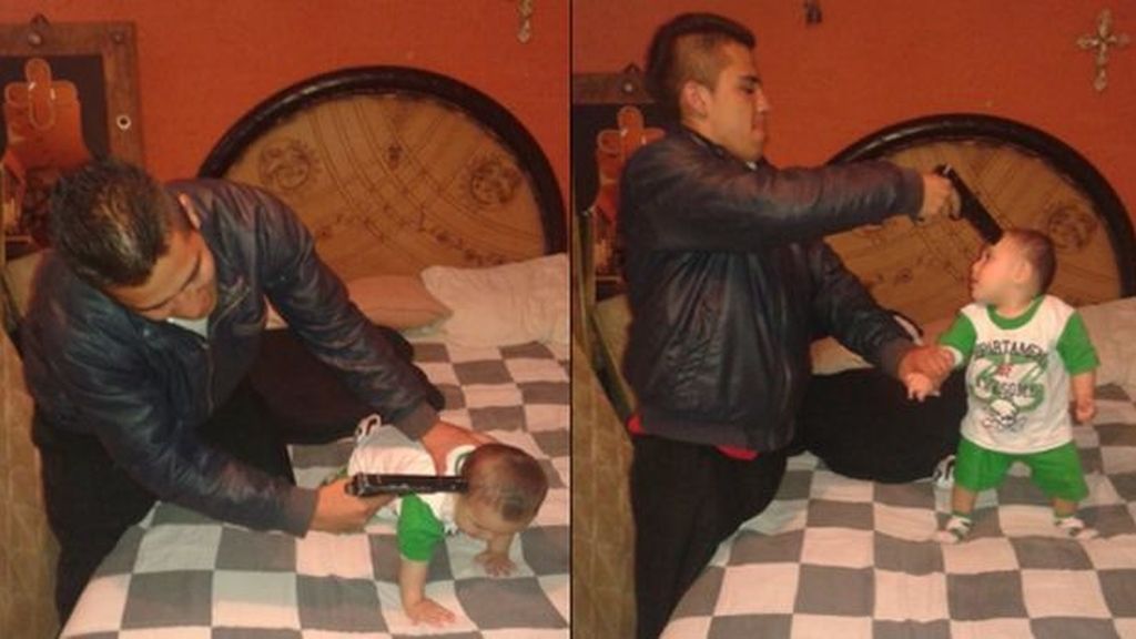 Apunta con una pistola a un bebé y lo cuelga en Facebook