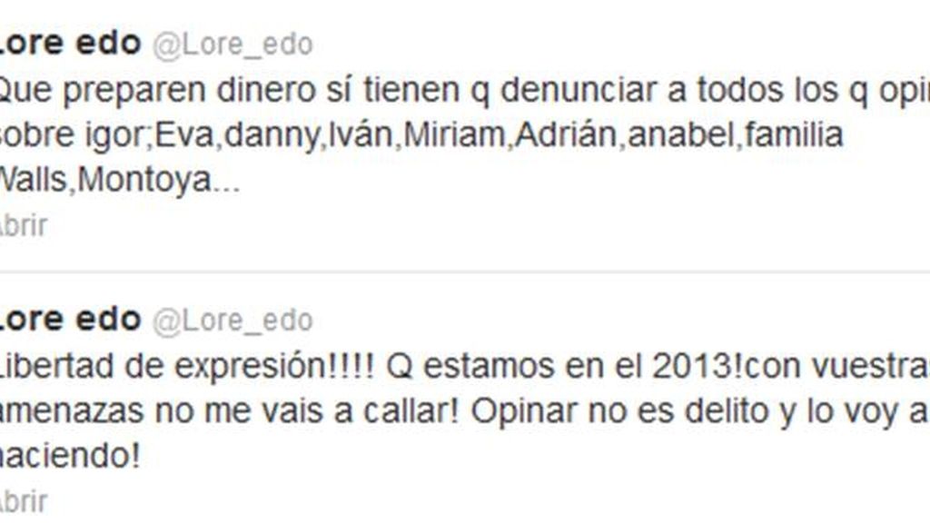 Ainara y Lore, guerra en Twitter