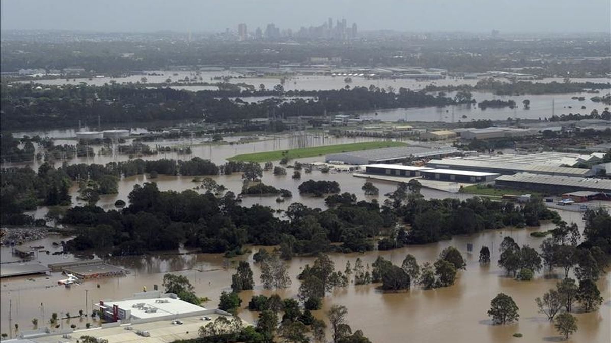 Una vista general de las inundaciones de Australia en los suburbios de Brisbane. EFE