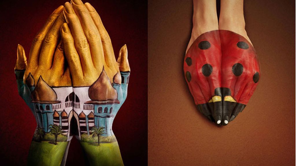 Ilusiones ópticas realizadas sobre manos pintadas