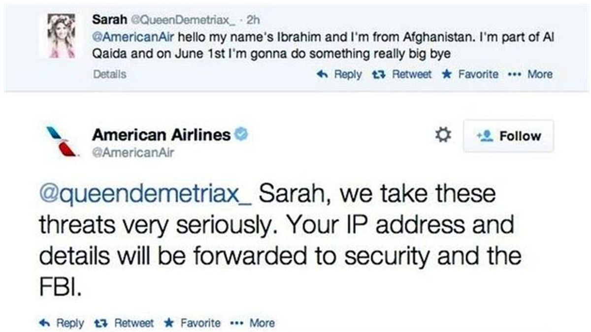 adolescente,falsa amenaza terrorista,Twitter,American Airlines,Sara