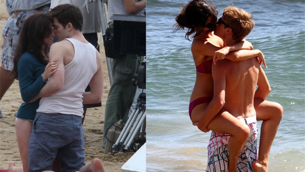 Con sus respectivas novias, en la playa