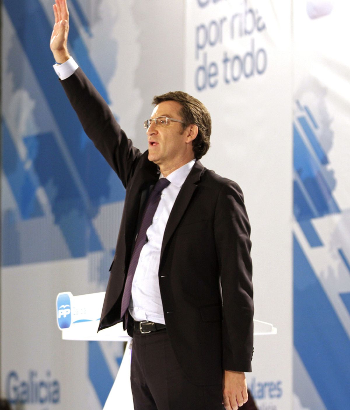 El presidente de la Xunta y candidato del PPdeG a la reelección, Alberto Núñez Feijóo, durante el cierre de la campaña electoral