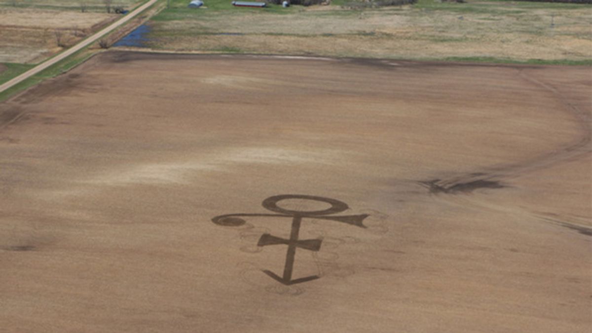 Símbolo de Prince en un campo de maíz