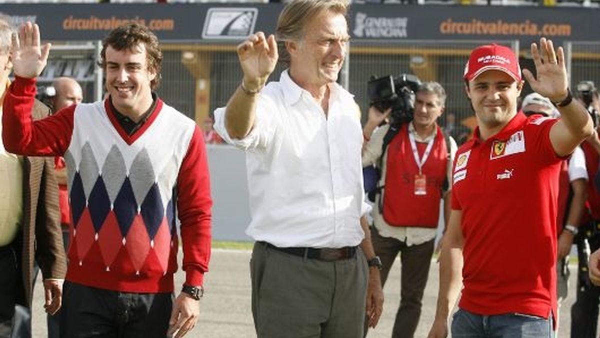 Fernando Alonso, con Montezemolo y Felipe Massa, en Valencia. FOTO: Reuters.
