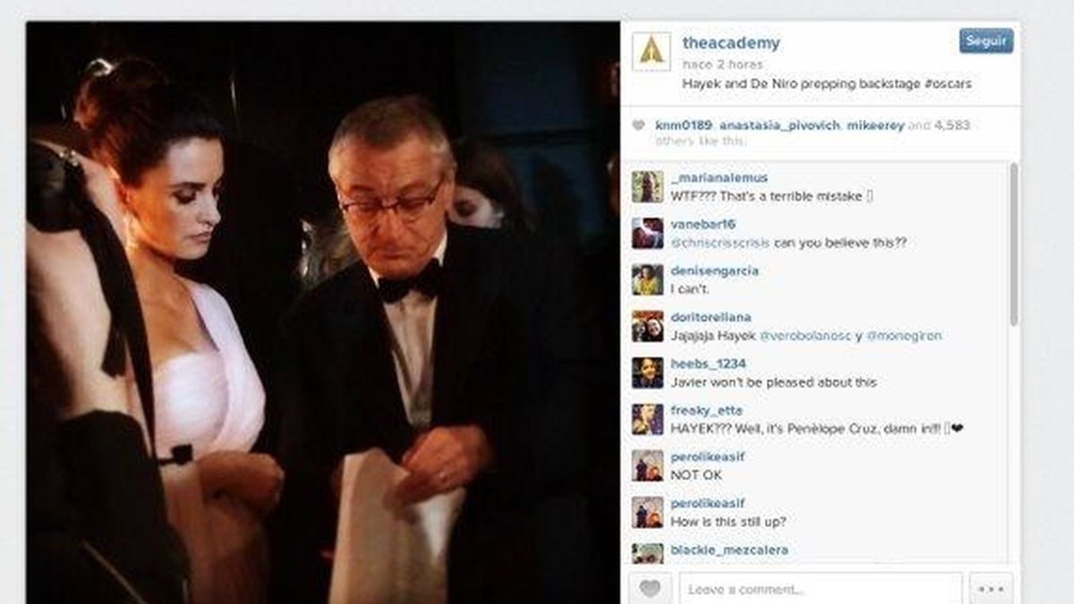 La Academia de Cine de Estados Unidos confunde en su Instagram a Penélope Cruz con Salma Hayek