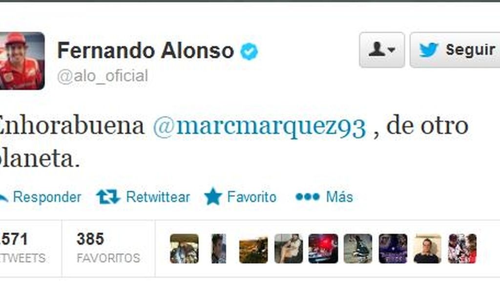 Fernando Alonso felicita a Marc Márquez